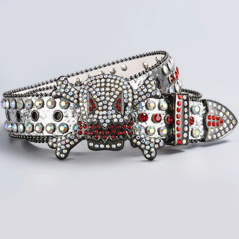 Skull Head Crystal Rhinestone Studded Leather Belt - Image 20