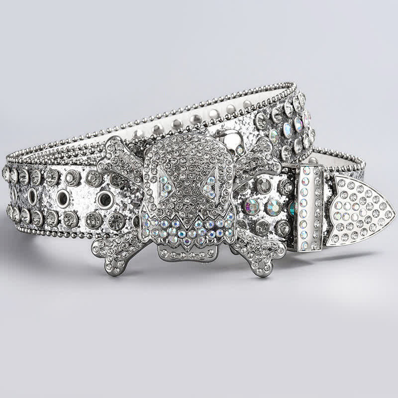 Skull Head Crystal Rhinestone Studded Leather Belt - Image 21