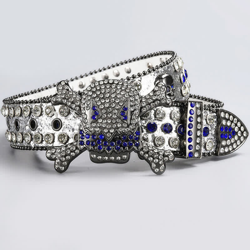Skull Head Crystal Rhinestone Studded Leather Belt - Image 23