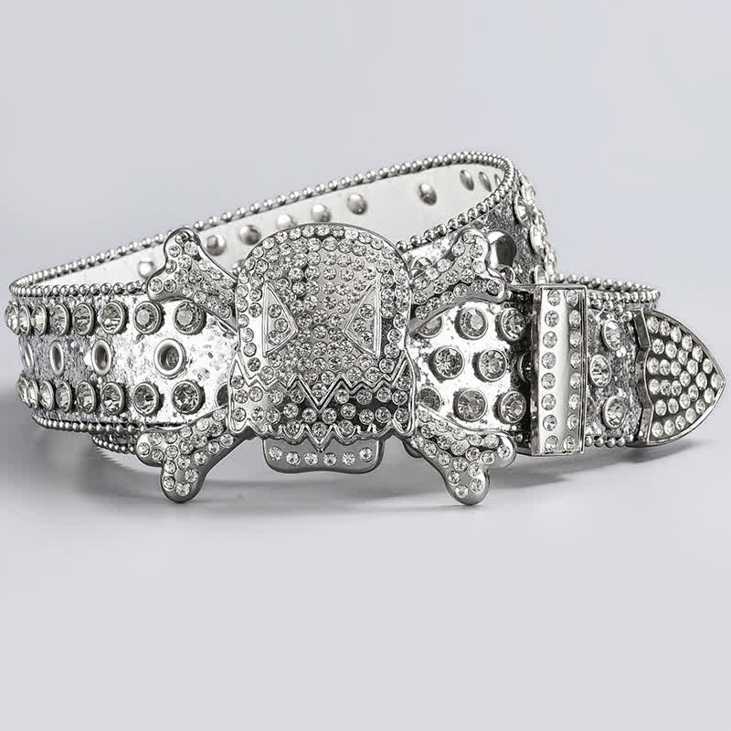 Skull Head Crystal Rhinestone Studded Leather Belt - Image 24