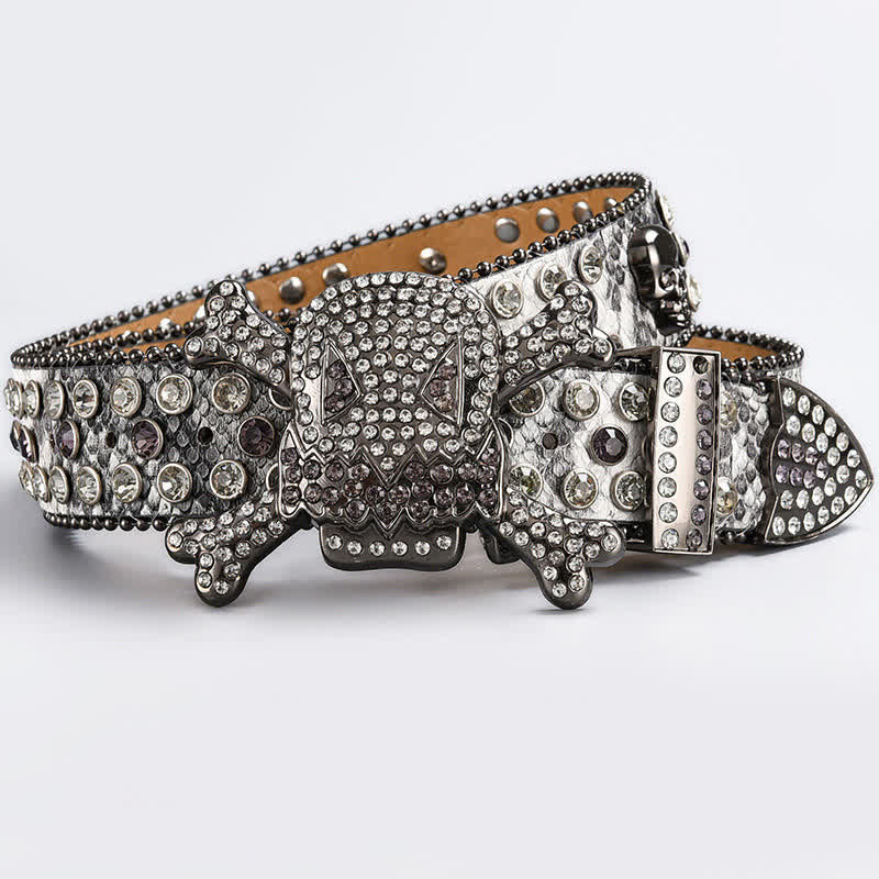 Skull Head Crystal Rhinestone Studded Leather Belt - Image 28