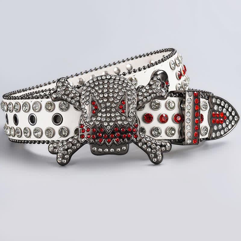 Skull Head Crystal Rhinestone Studded Leather Belt - Image 29