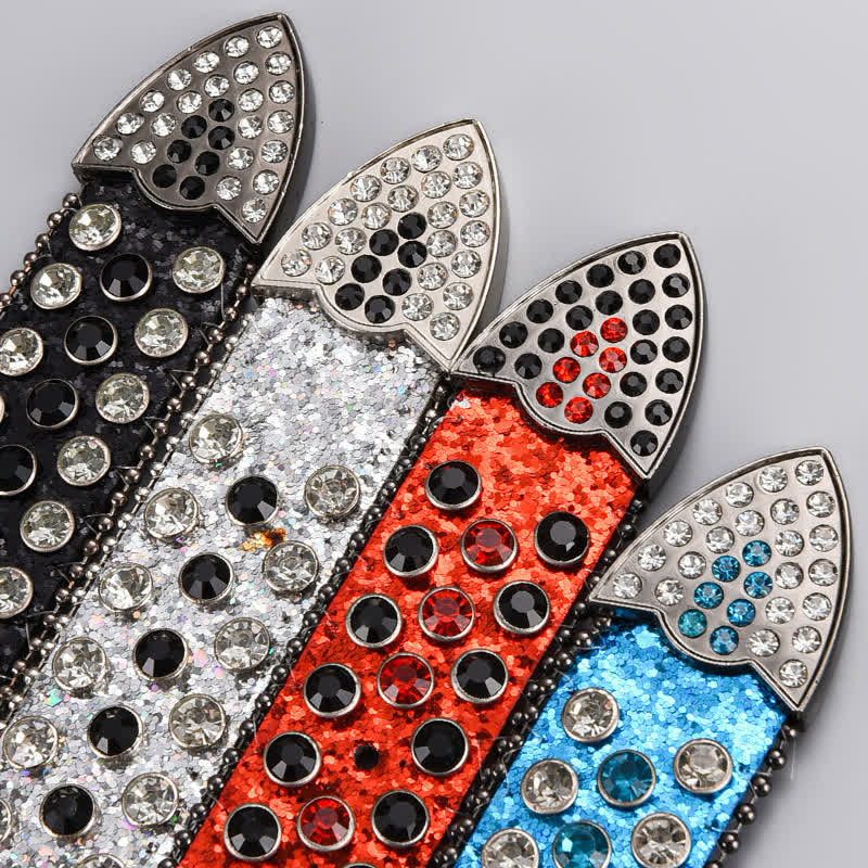 Skull Head Crystal Rhinestone Studded Leather Belt - Image 4