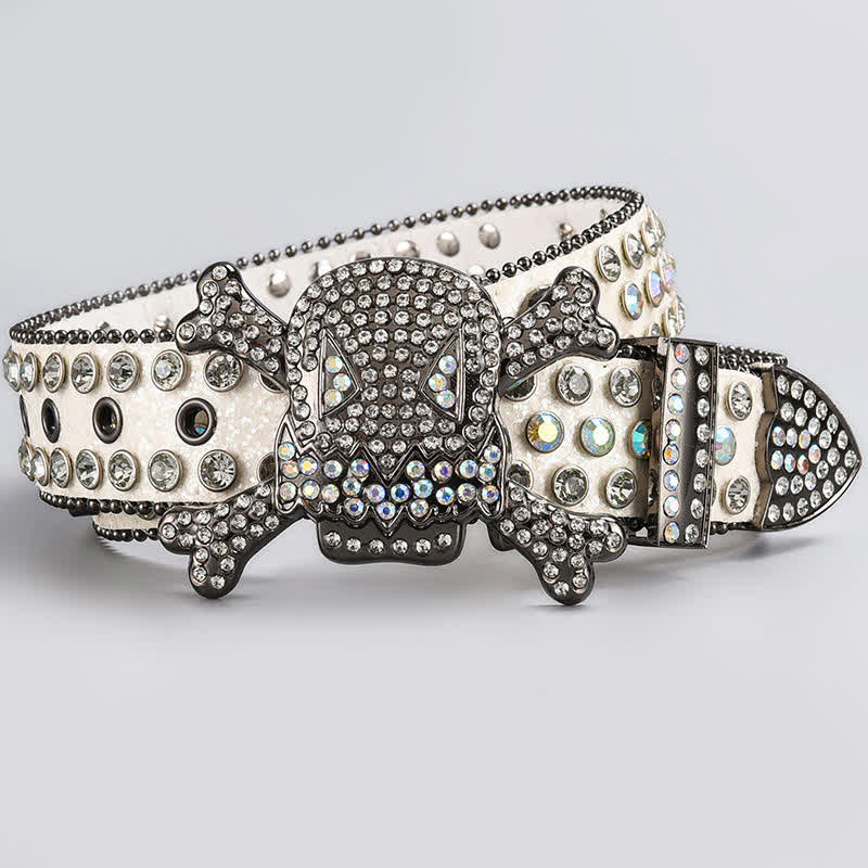 Skull Head Crystal Rhinestone Studded Leather Belt - Image 5