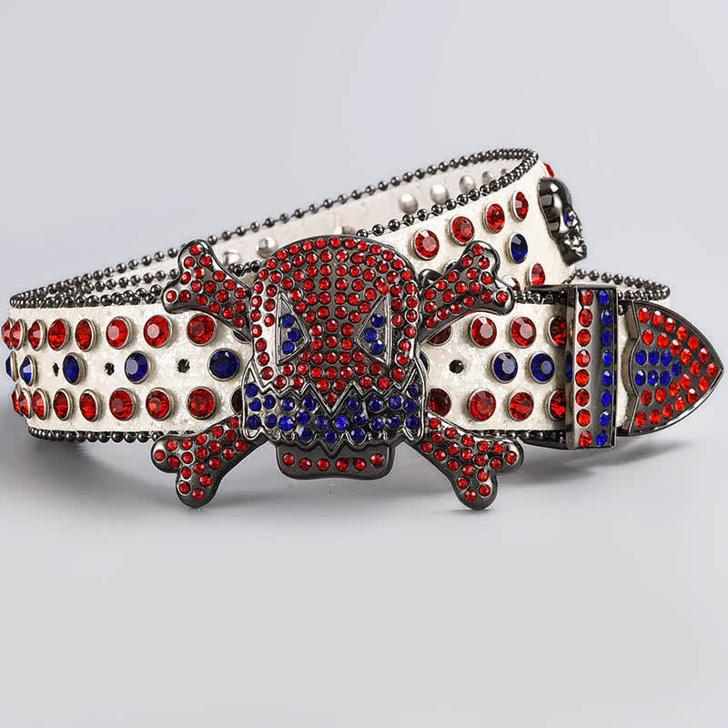 Skull Head Crystal Rhinestone Studded Leather Belt - Image 7