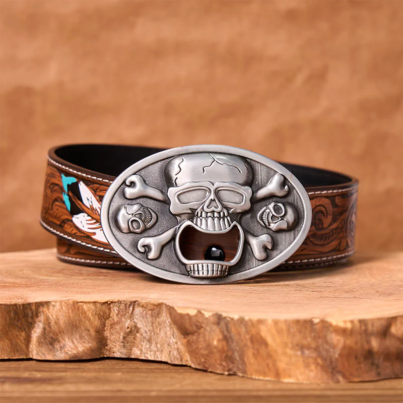 Skull With Bottle Opener DIY Western Buckle Leather Belt - Image 8