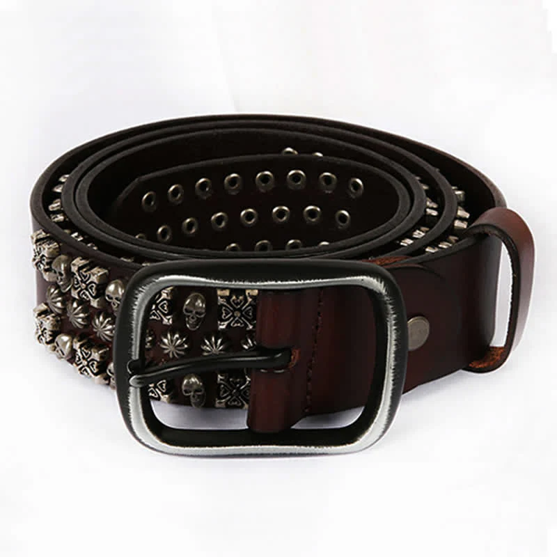 Skulls & Crossbones Three Row Stud Leather Belt - Image 10