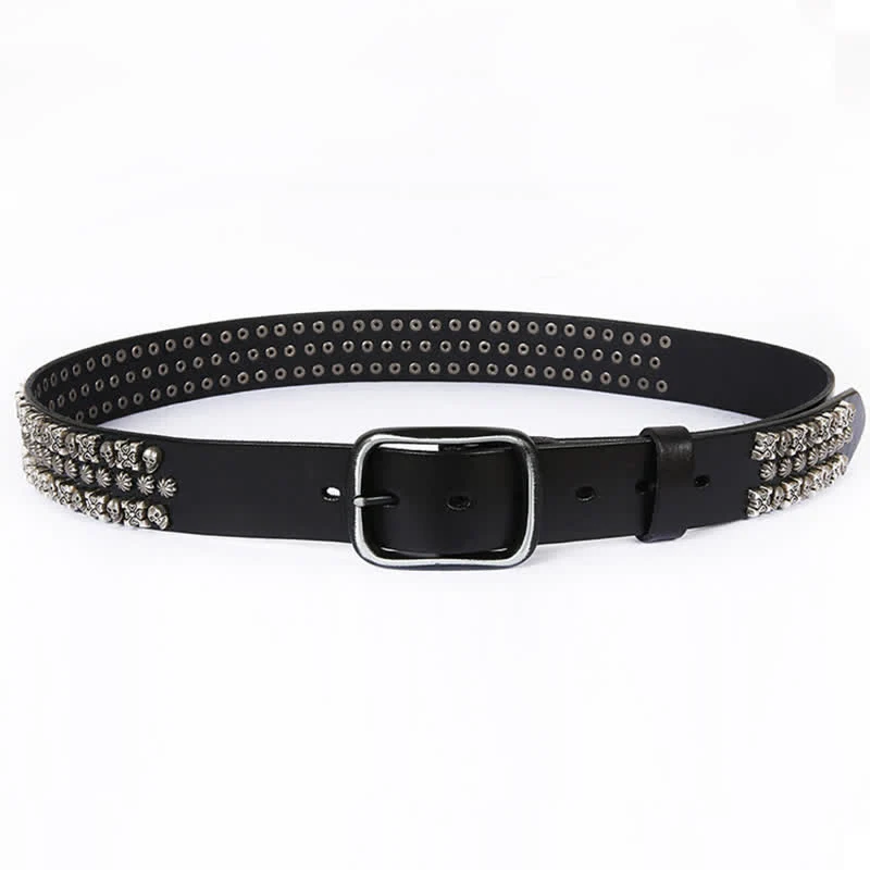 Skulls & Crossbones Three Row Stud Leather Belt - Image 4
