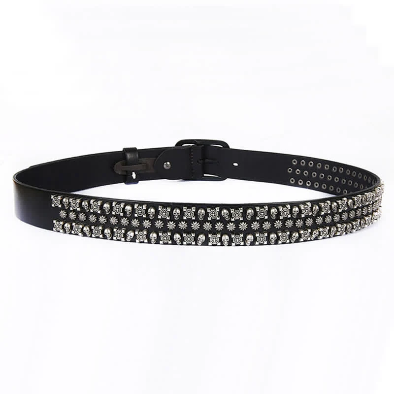 Skulls & Crossbones Three Row Stud Leather Belt - Image 5