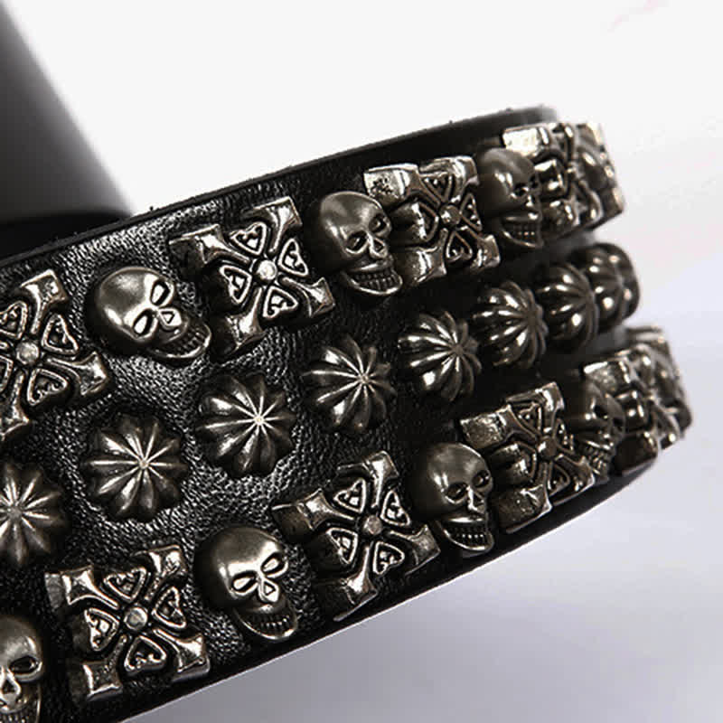 Skulls & Crossbones Three Row Stud Leather Belt - Image 6