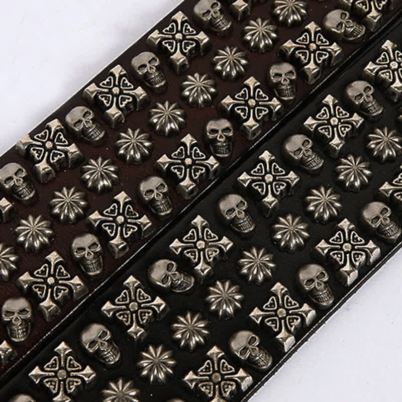 Skulls & Crossbones Three Row Stud Leather Belt - Image 7