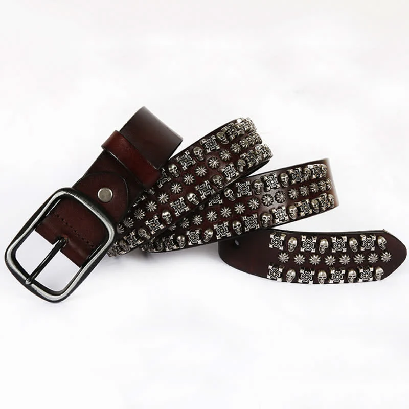 Skulls & Crossbones Three Row Stud Leather Belt - Image 9