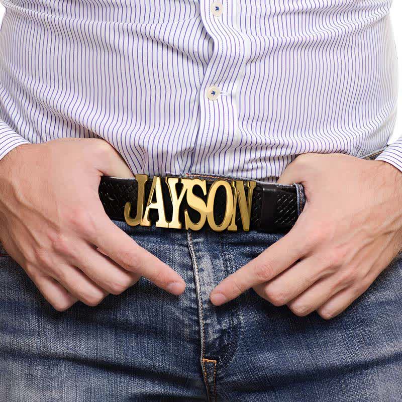 Sleek Letter-shape Custom Named DIY Buckle Leather Belt - Image 2