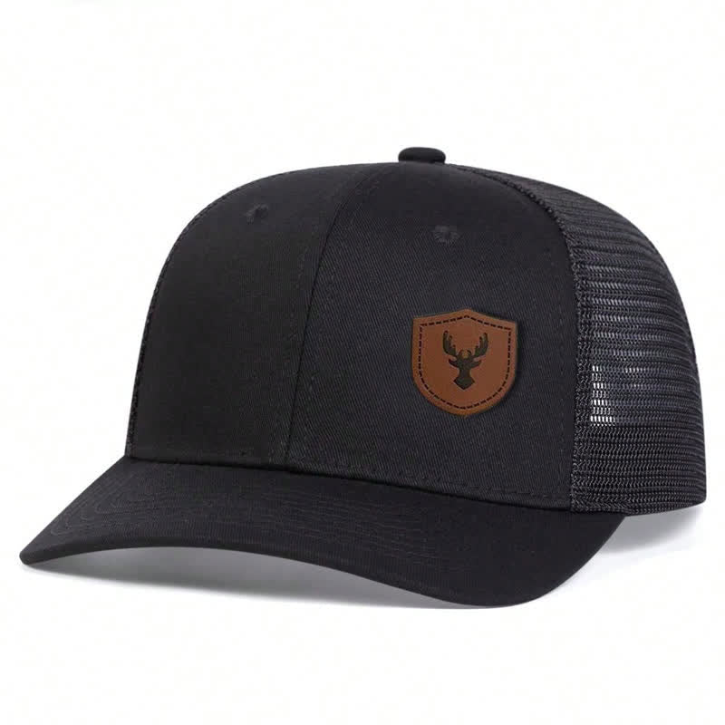 Small Antler Brown Leather Label Patch Trucker Hat - Image 2