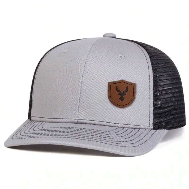 Small Antler Brown Leather Label Patch Trucker Hat - Image 3