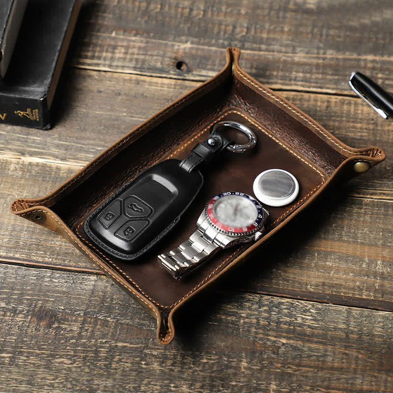 Small Rectangle Leather Custom Name Foldable Valet Tray