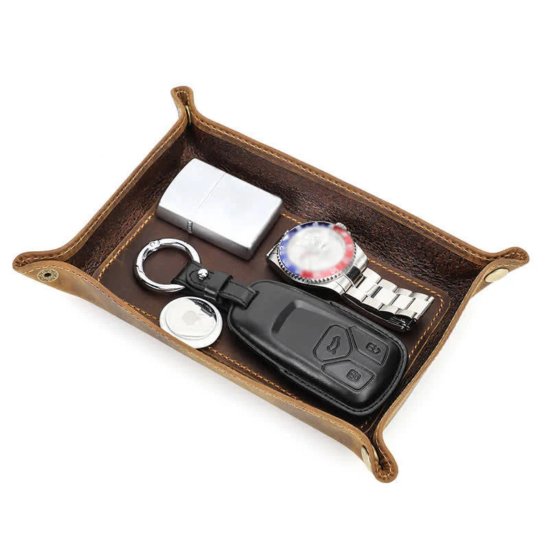 Small Rectangle Leather Custom Name Foldable Valet Tray - Image 10