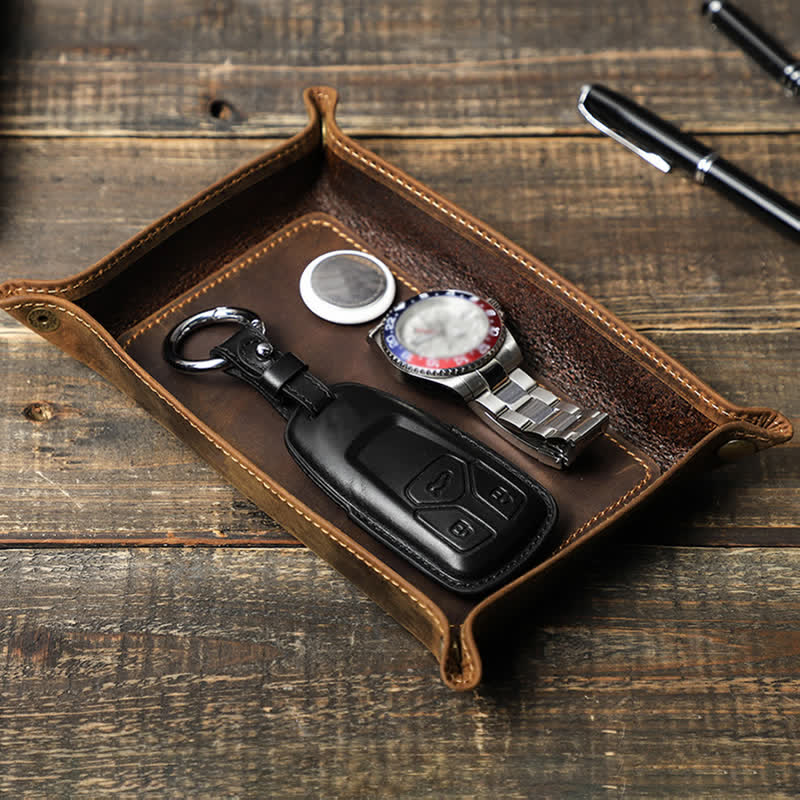 Small Rectangle Leather Custom Name Foldable Valet Tray - Image 11