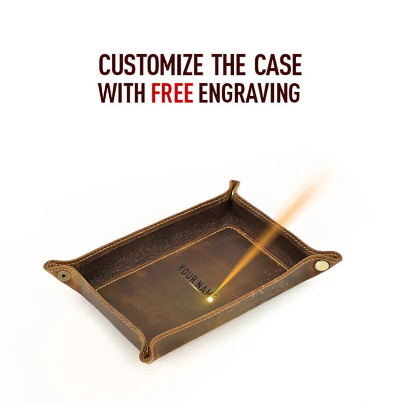 Small Rectangle Leather Custom Name Foldable Valet Tray - Image 8