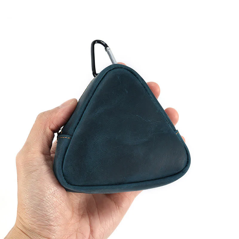 Small Triangle Coin Wallet Zipper Pocket Leather Case - Image 10
