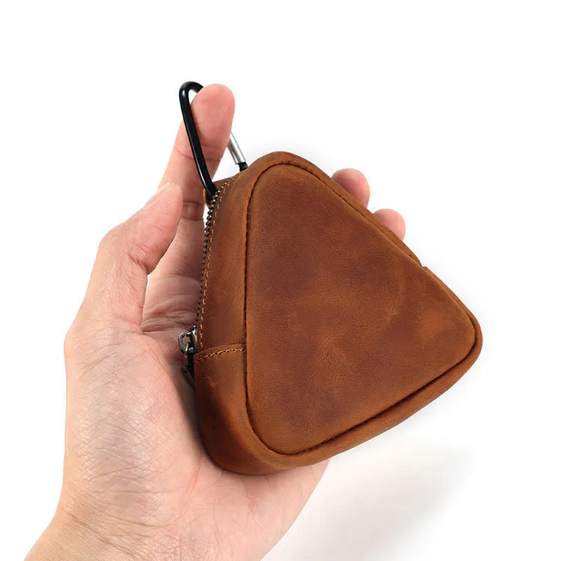 Small Triangle Coin Wallet Zipper Pocket Leather Case - Image 3