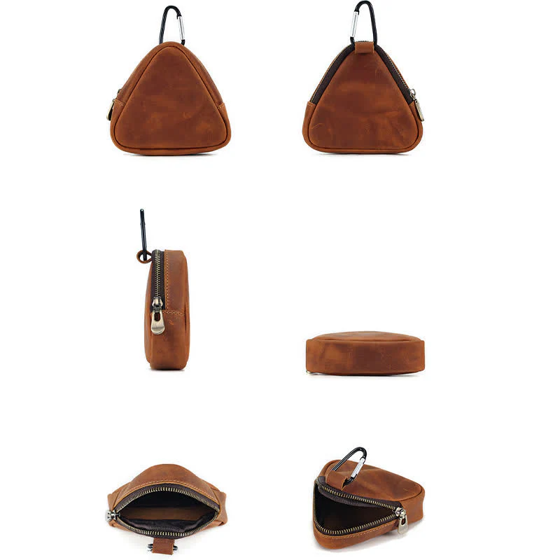Small Triangle Coin Wallet Zipper Pocket Leather Case - Image 4