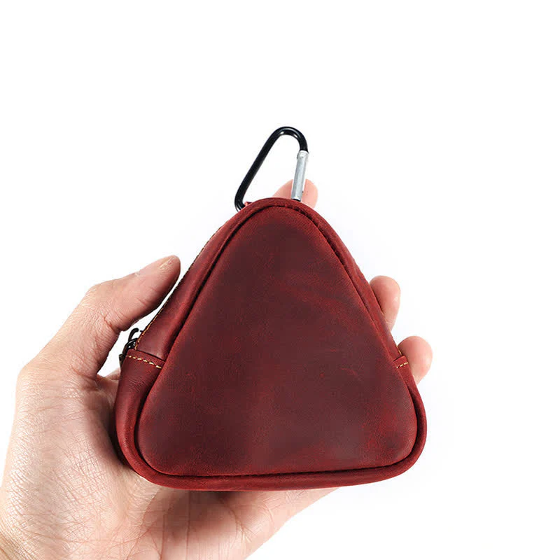 Small Triangle Coin Wallet Zipper Pocket Leather Case - Image 9