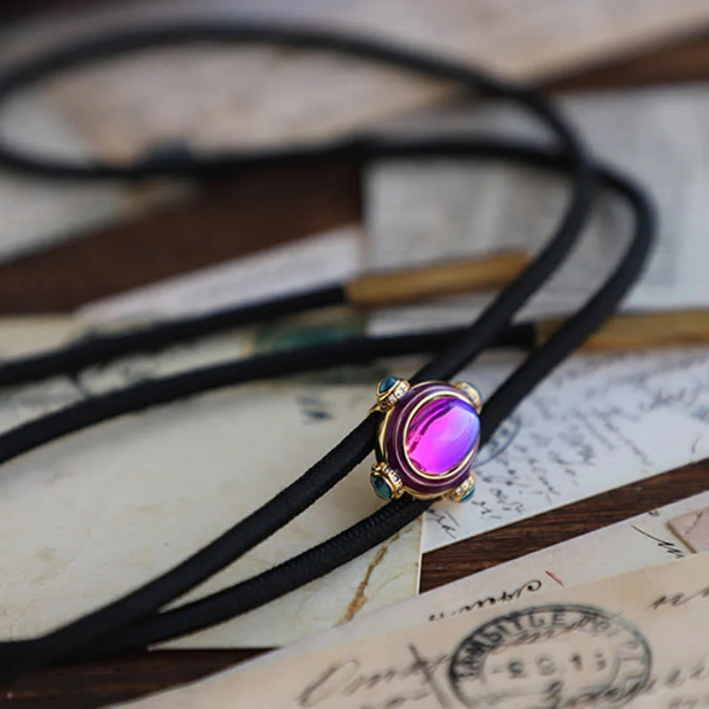 Small Vintage Blue Purple Gemstone Bolo Tie - Image 8