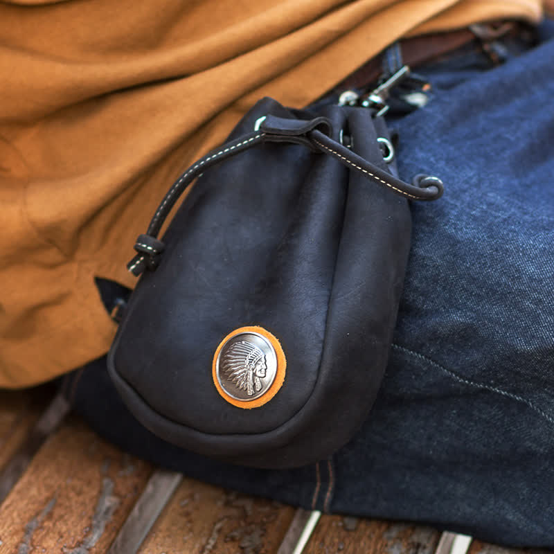 Small Wallet Coin Purse Drawstring Leather Belt Bag - Image 10