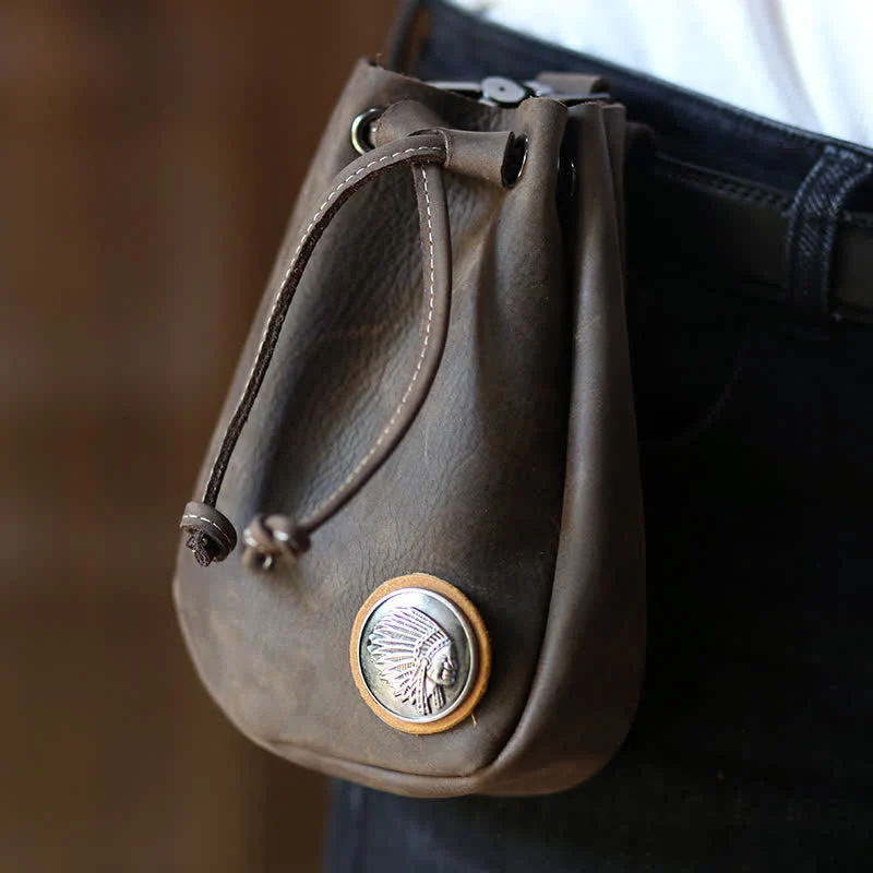 Small Wallet Coin Purse Drawstring Leather Belt Bag - Image 14