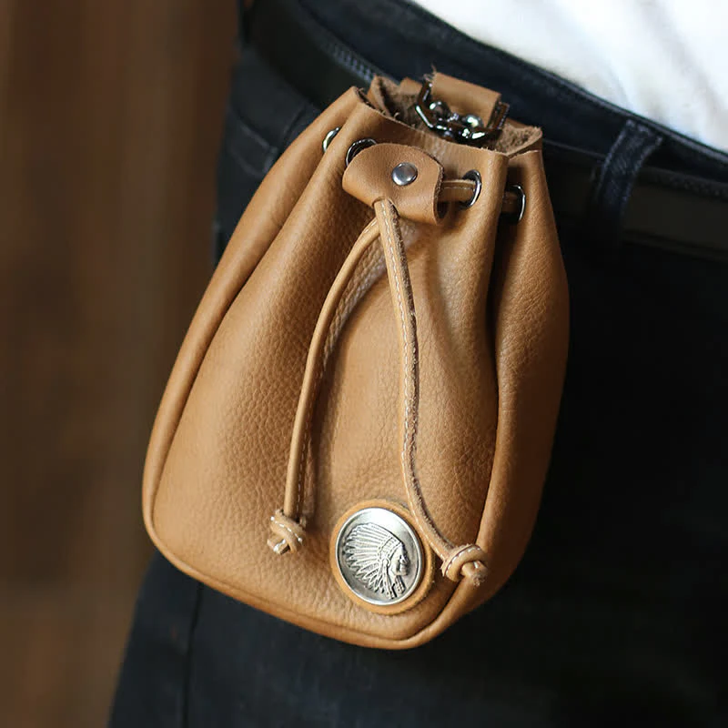 Small Wallet Coin Purse Drawstring Leather Belt Bag - Image 16