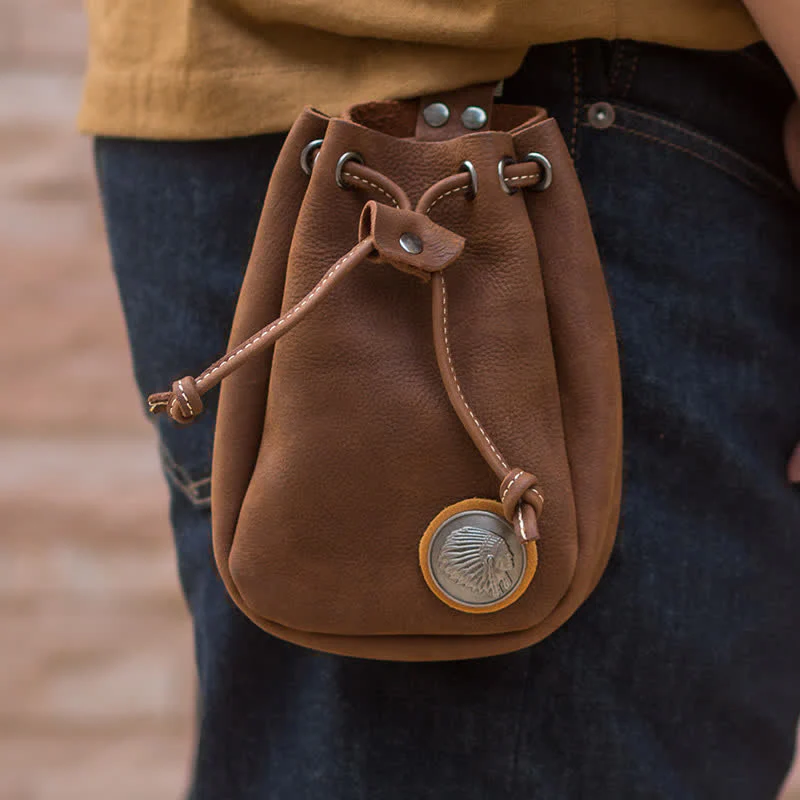 Small Wallet Coin Purse Drawstring Leather Belt Bag - Image 3