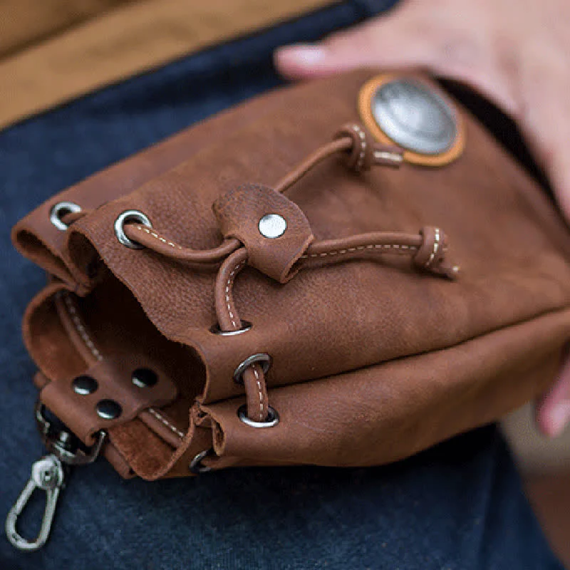 Small Wallet Coin Purse Drawstring Leather Belt Bag - Image 5