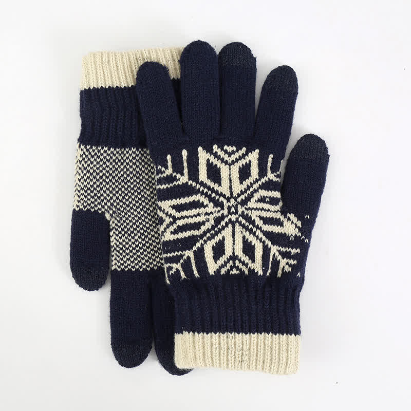 Snowflake Pattern Winter Thicken Knitted Gloves - Image 3