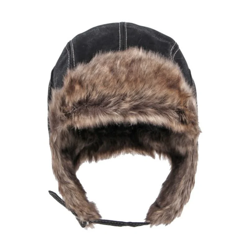 Soft Fluffy Ear Protection Imitation Leather Trapper Hat - Image 4