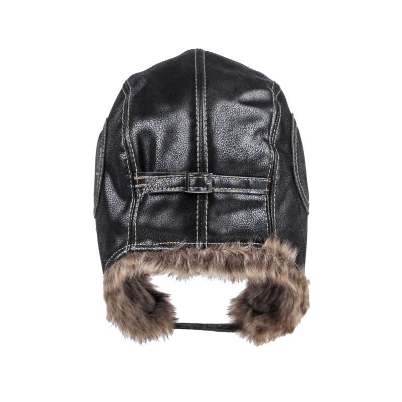 Soft Fluffy Ear Protection Imitation Leather Trapper Hat - Image 5