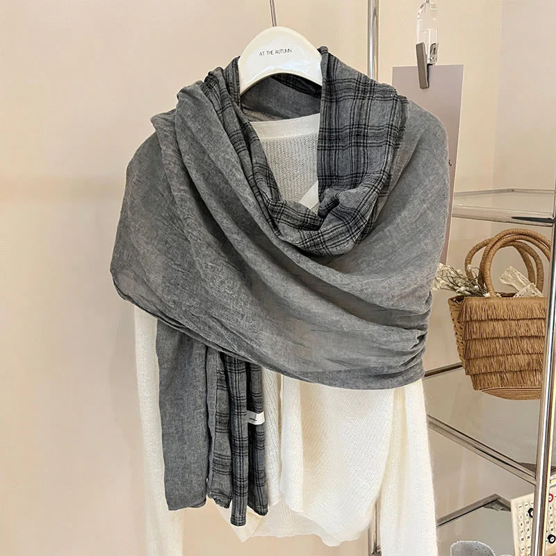 Soft Spring Linen Splicing Checked Thin Scarf - Image 10