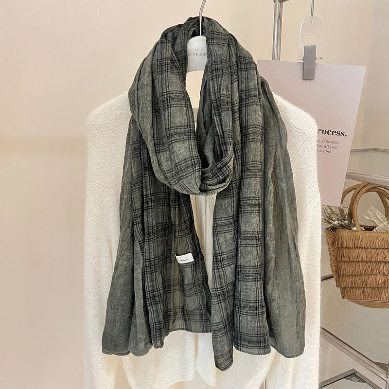 Soft Spring Linen Splicing Checked Thin Scarf - Image 15