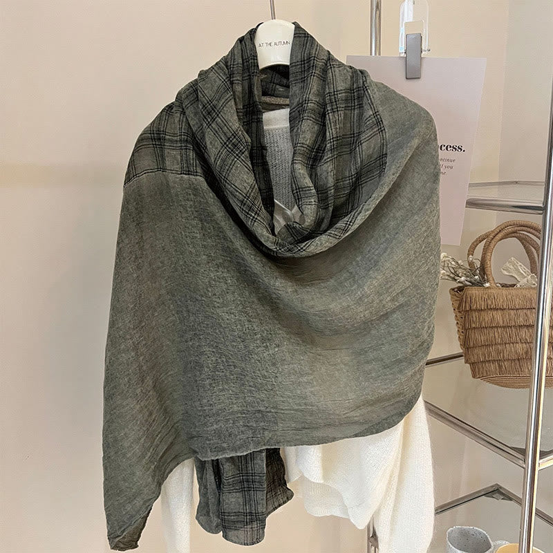 Soft Spring Linen Splicing Checked Thin Scarf - Image 16