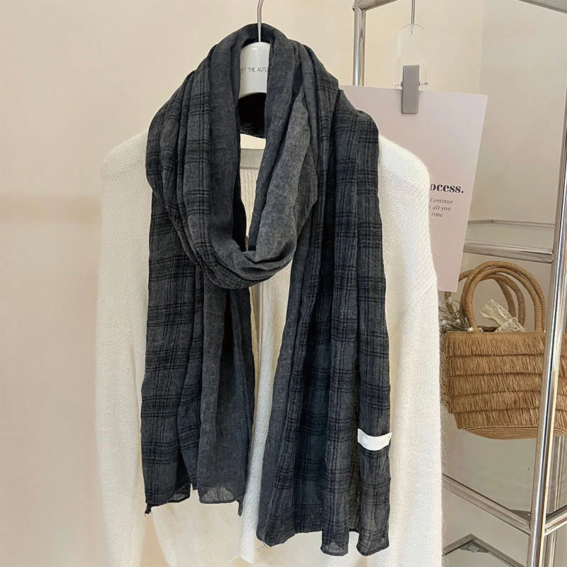 Soft Spring Linen Splicing Checked Thin Scarf - Image 19