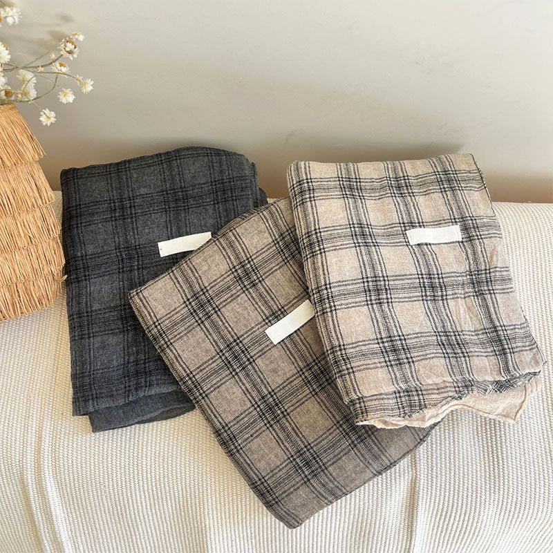 Soft Spring Linen Splicing Checked Thin Scarf - Image 6