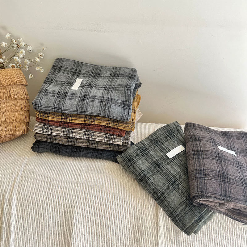 Soft Spring Linen Splicing Checked Thin Scarf - Image 8
