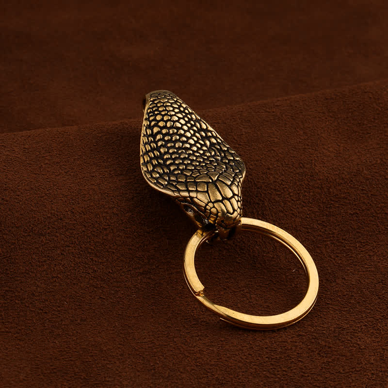 Solid Brass Snake Head Statue Belt Clip Keychain - Image 2