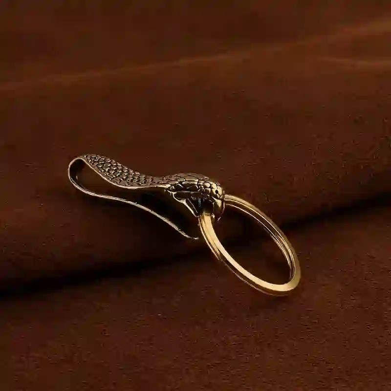 Solid Brass Snake Head Statue Belt Clip Keychain - Image 3