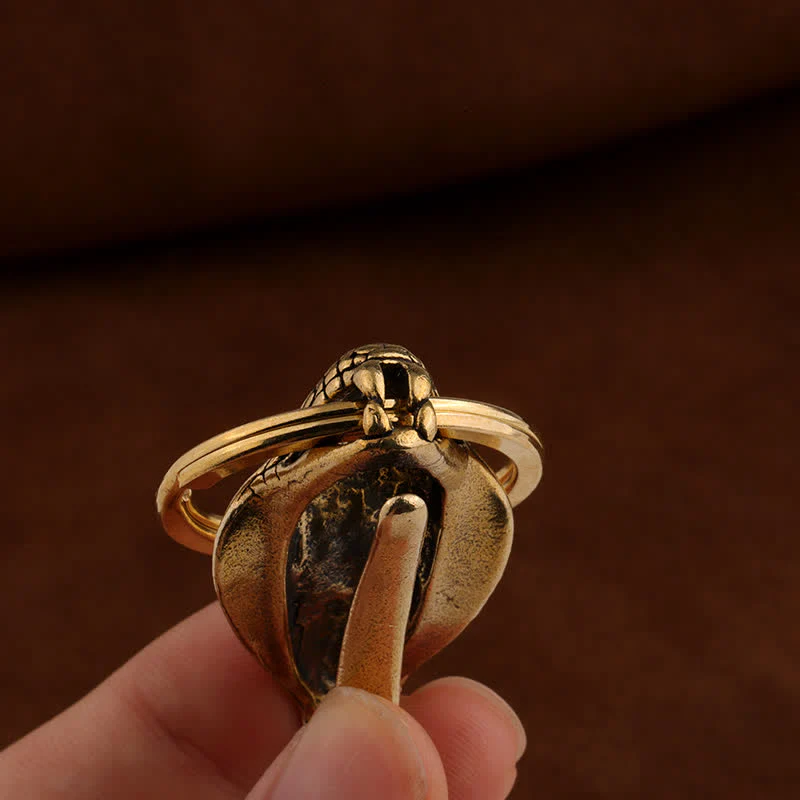 Solid Brass Snake Head Statue Belt Clip Keychain - Image 4