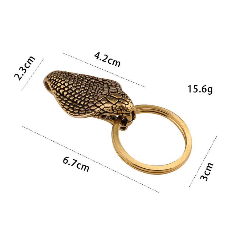 Solid Brass Snake Head Statue Belt Clip Keychain - Image 7