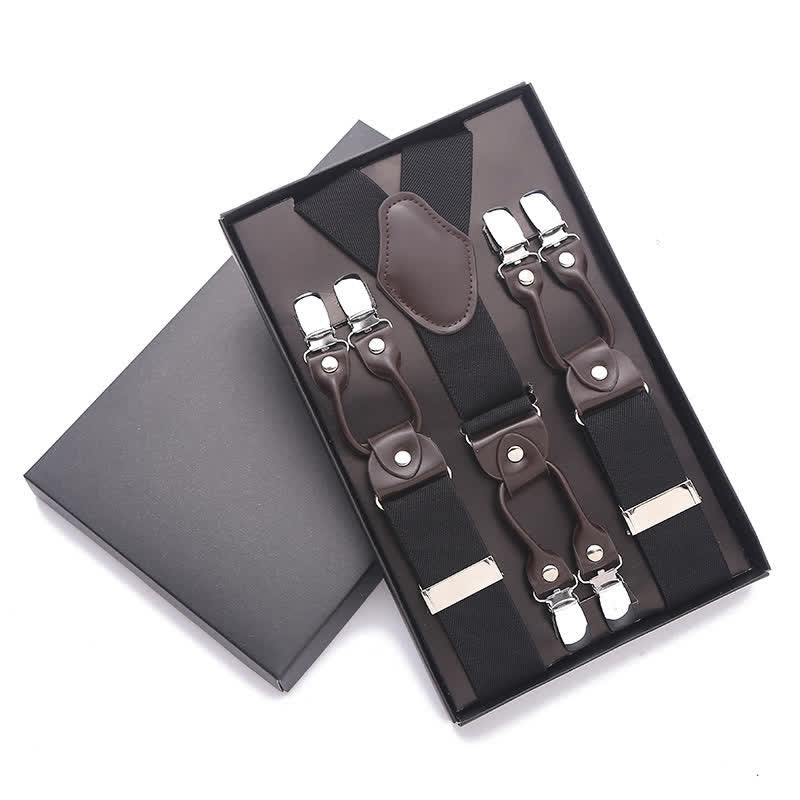 Solid Color 6-Clips Adjustable Suspenders - Image 2