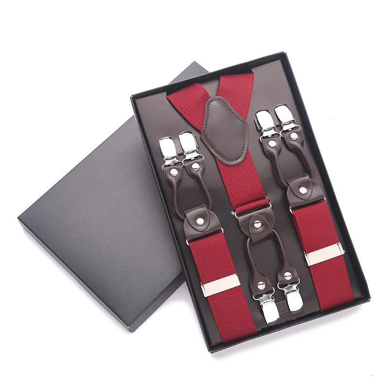 Solid Color 6-Clips Adjustable Suspenders - Image 5
