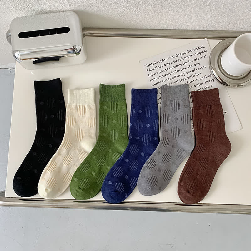 Solid Color Dotted Classic Cotton Crew Socks - Image 2