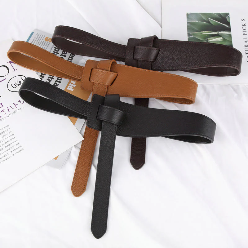 Solid Color Knot Belt Women's Dress Leather Belt - Image 5